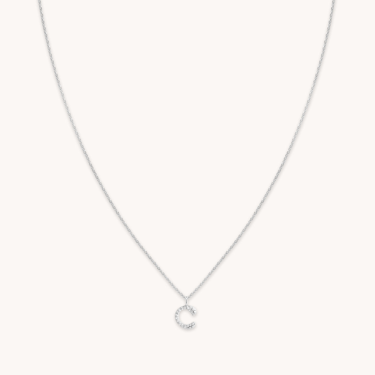 Gemstone Necklaces - C Initial Pavé Pendant Necklace in Silver - Pendant Necklace - Astrid &amp; Miyu