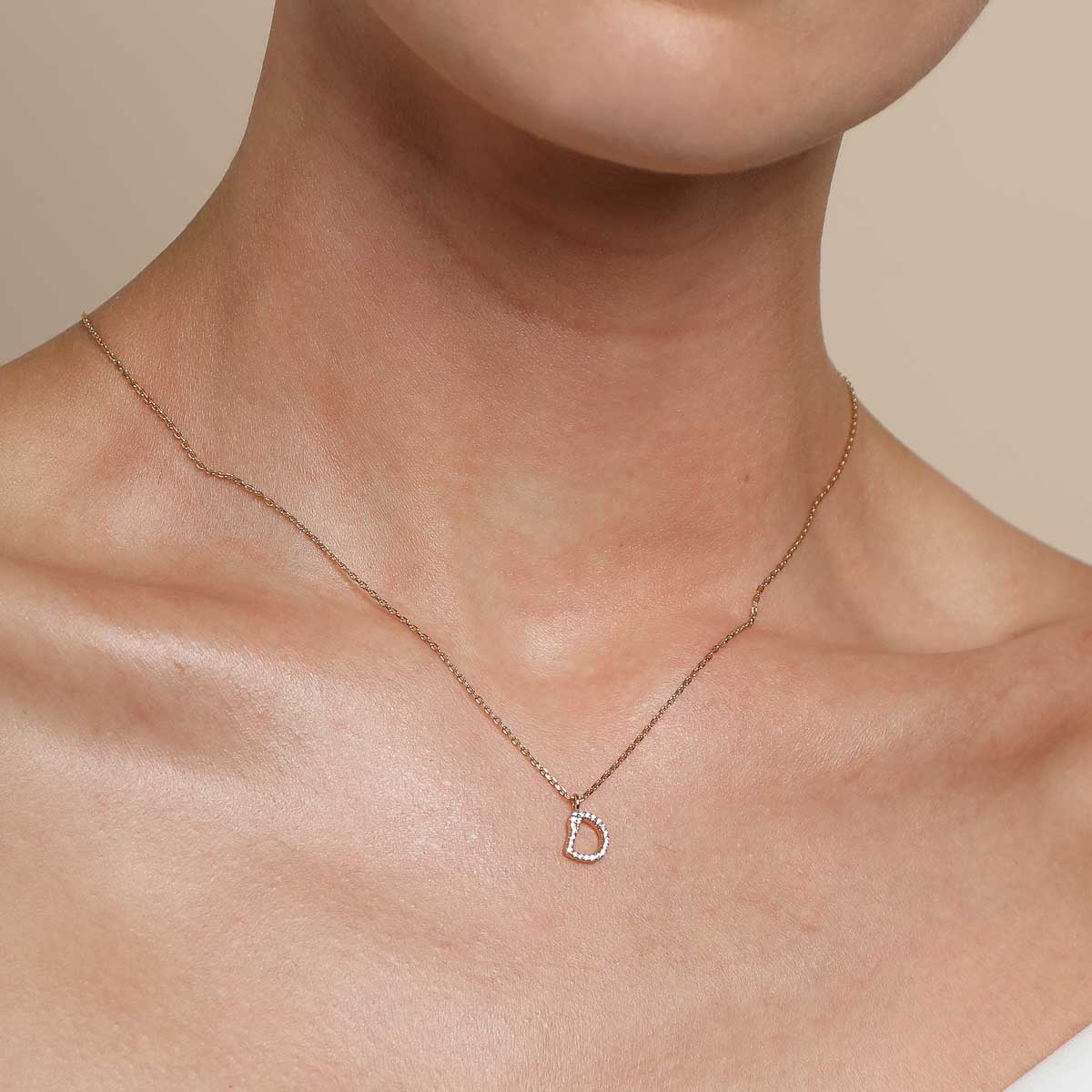 18k Gold Plated Jewellery - D Initial Pavé Pendant Necklace in Gold - Pendant Necklace - Astrid &amp; Miyu