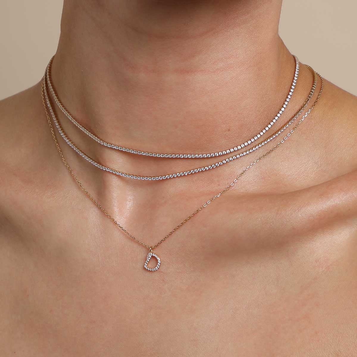 18k Gold Plated Jewellery - D Initial Pavé Pendant Necklace in Gold - Pendant Necklace - Astrid &amp; Miyu