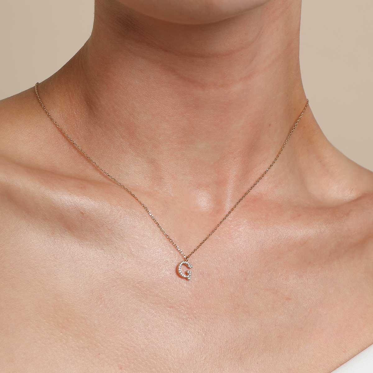 18k Gold Plated Jewellery - G Initial Pavé Pendant Necklace in Gold - Pendant Necklace - Astrid &amp; Miyu
