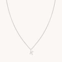 Gemstone Necklaces - K Initial Pavé Pendant Necklace in Silver - Pendant Necklace - Astrid &amp; Miyu