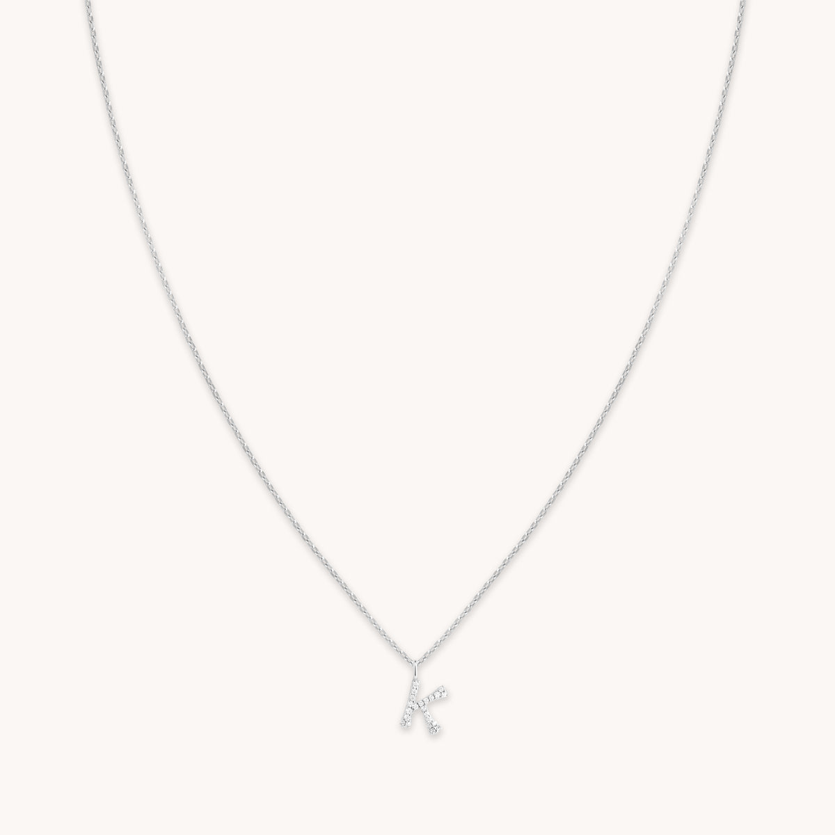Gemstone Necklaces - K Initial Pavé Pendant Necklace in Silver - Pendant Necklace - Astrid &amp; Miyu