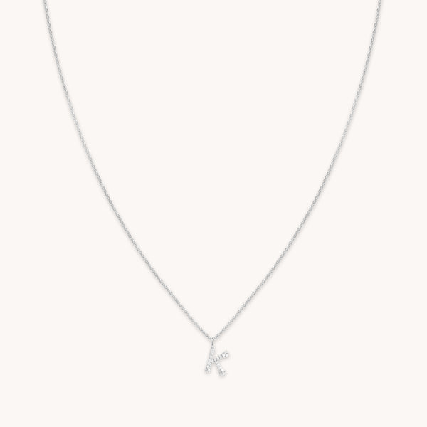 Gemstone Necklaces - K Initial Pavé Pendant Necklace in Silver - Pendant Necklace - Astrid &amp; Miyu
