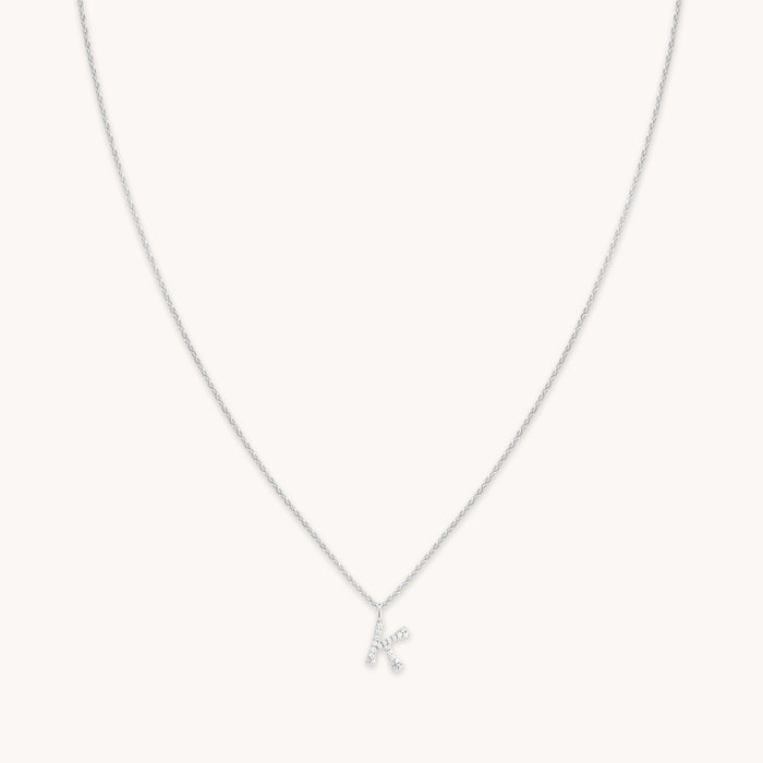 Gemstone Necklaces - K Initial Pavé Pendant Necklace in Silver - Pendant Necklace - Astrid &amp; Miyu