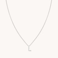 Gemstone Necklaces - L Initial Pavé Pendant Necklace in Silver - Pendant Necklace - Astrid &amp; Miyu