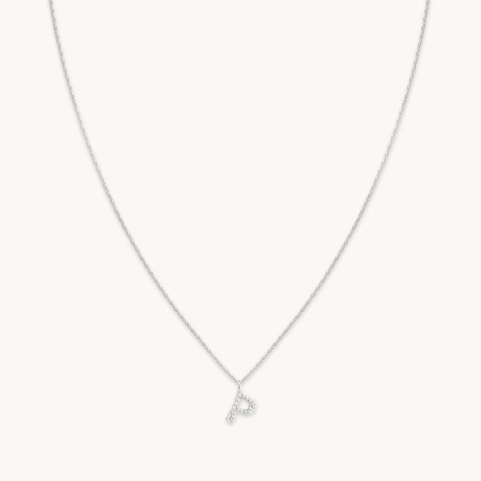 Gemstone Necklaces - P Initial Pavé Pendant Necklace in Silver - Pendant Necklace - Astrid &amp; Miyu