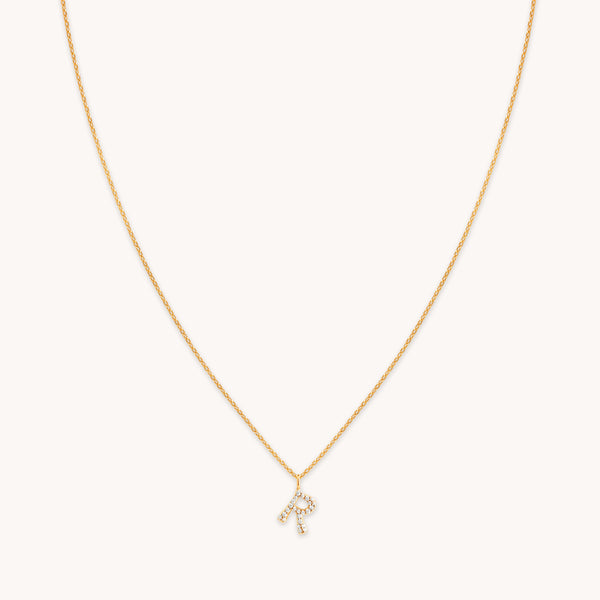 18k Gold Plated Jewellery - R Initial Pavé Pendant Necklace in Gold - Pendant Necklace - Astrid &amp; Miyu