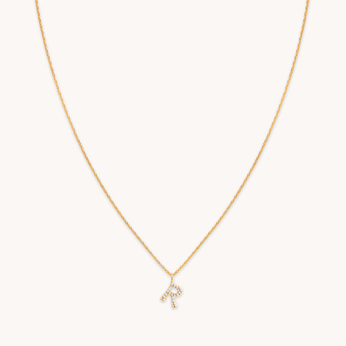 18k Gold Plated Jewellery - R Initial Pavé Pendant Necklace in Gold - Pendant Necklace - Astrid &amp; Miyu