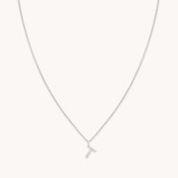 Gemstone Necklaces - T Initial Pavé Pendant Necklace in Silver - Pendant Necklace - Astrid &amp; Miyu