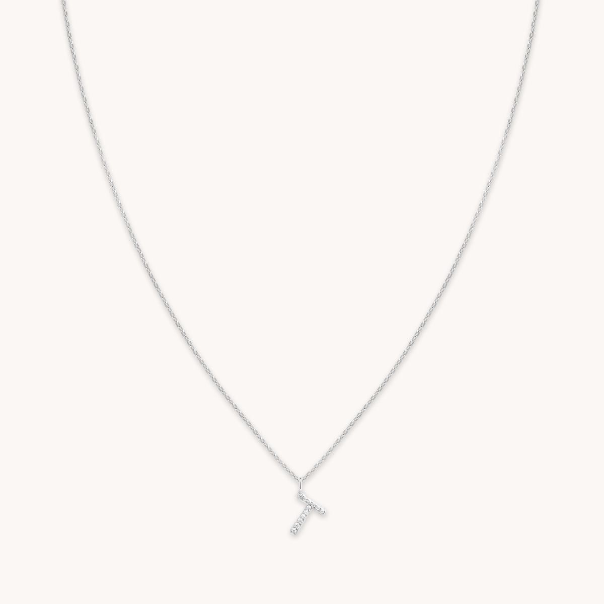 Gemstone Necklaces - T Initial Pavé Pendant Necklace in Silver - Pendant Necklace - Astrid &amp; Miyu