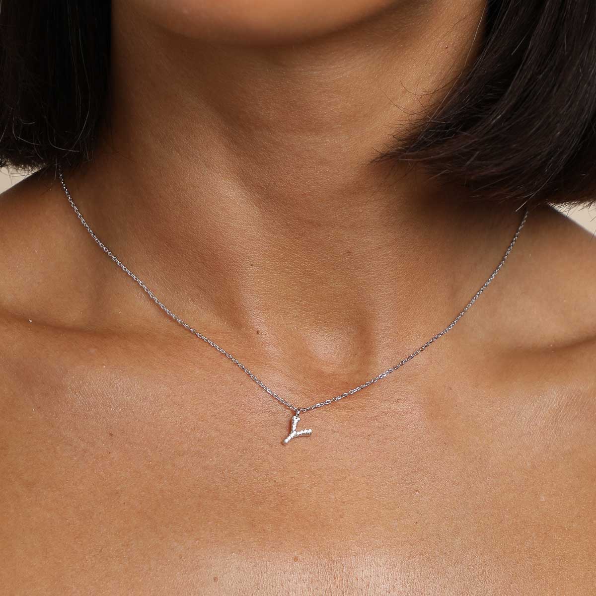 Gemstone Necklaces - Y Initial Pavé Pendant Necklace in Silver - Pendant Necklace - Astrid &amp; Miyu