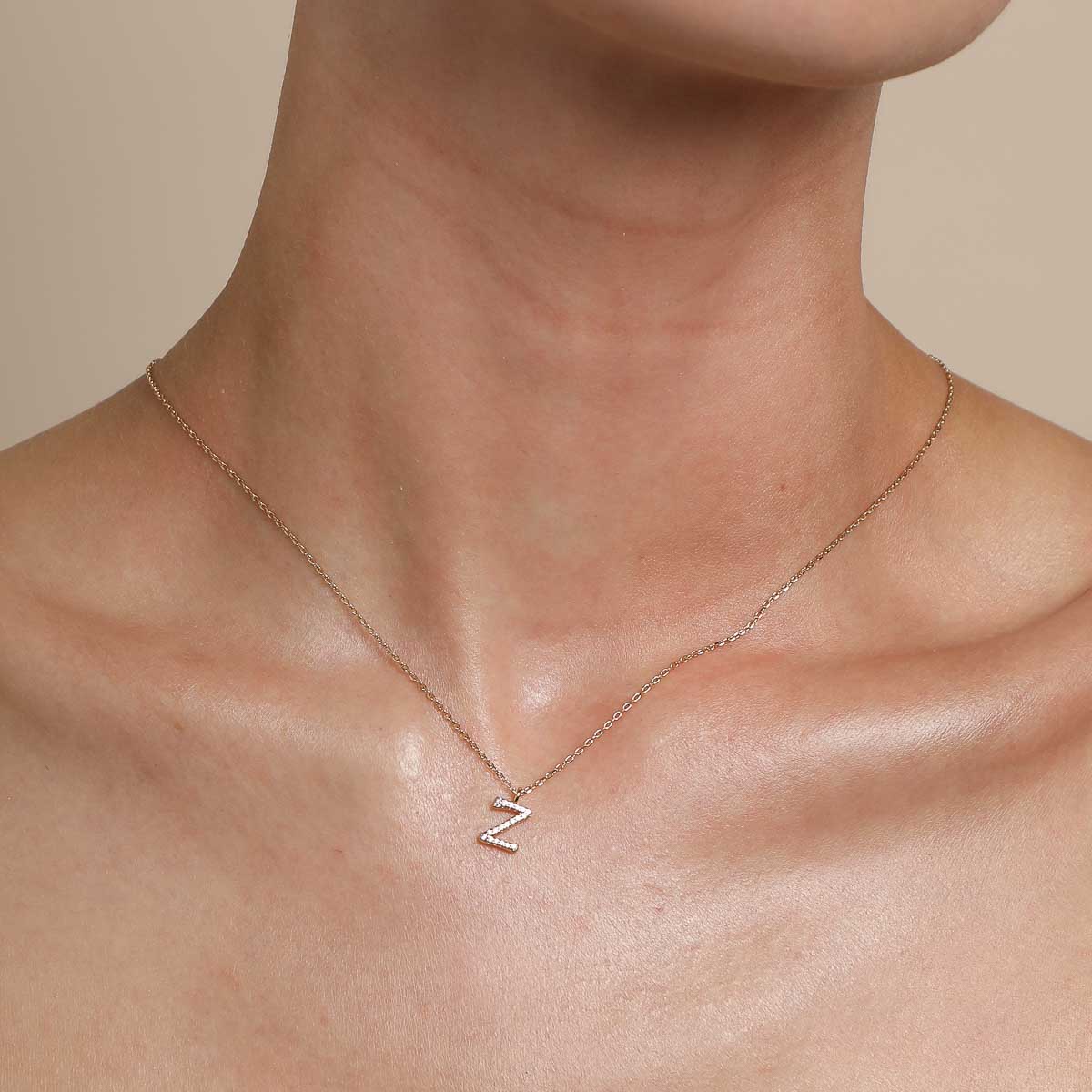 18k Gold Plated Jewellery - Z Initial Pavé Pendant Necklace in Gold - Pendant Necklace - Astrid &amp; Miyu
