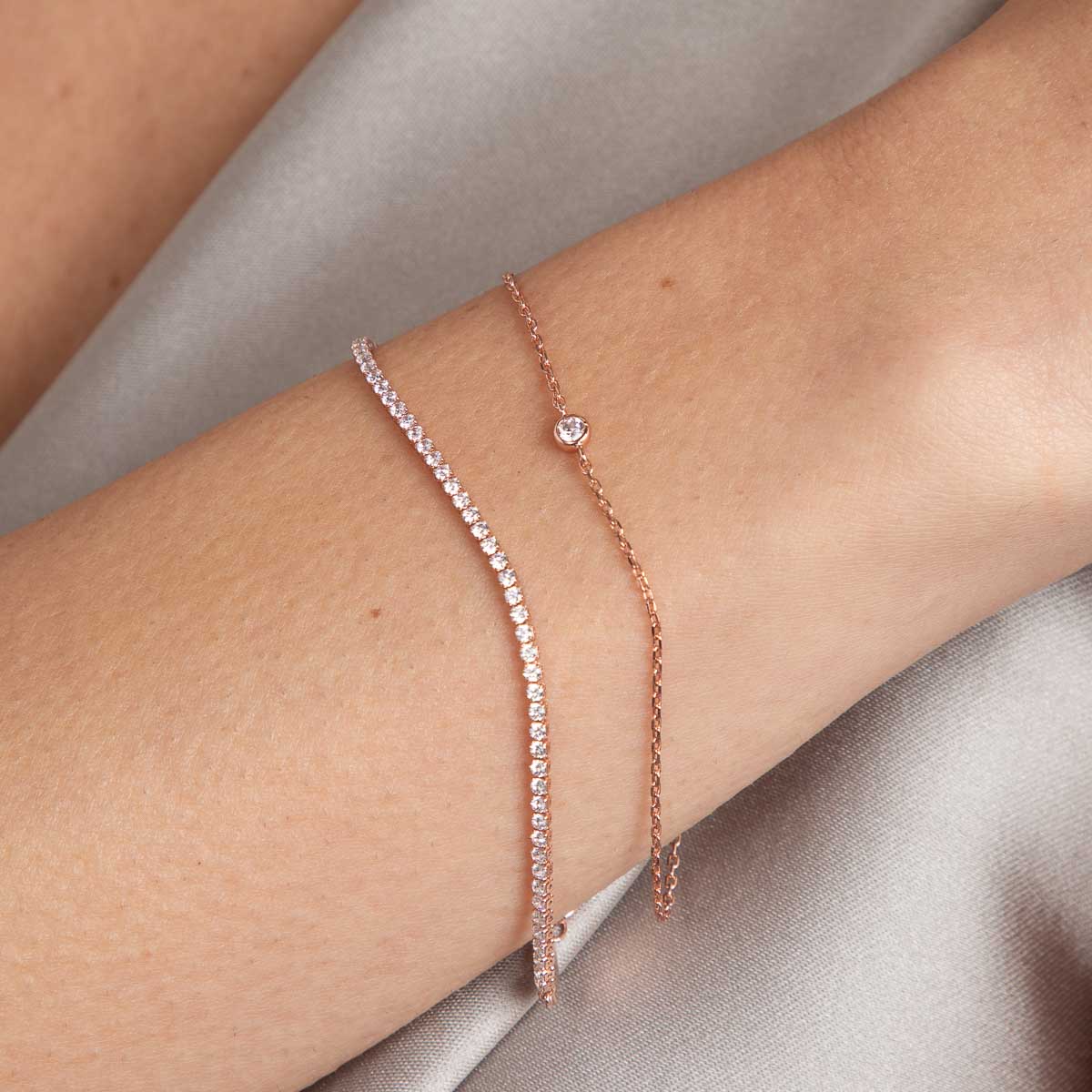 18k Rose Gold Plated Jewellery - Essential Crystal Charm Bracelet in Rose Gold - Bracelets - Astrid &amp; Miyu