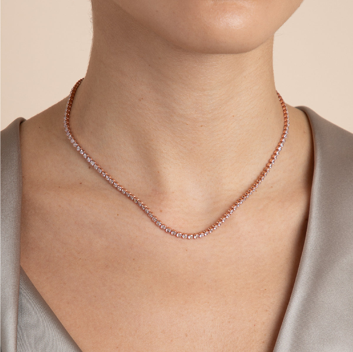 18k Rose Gold Plated Jewellery - Gleam Tennis Chain Necklace in Rose Gold - Chain Necklaces - Astrid &amp; Miyu