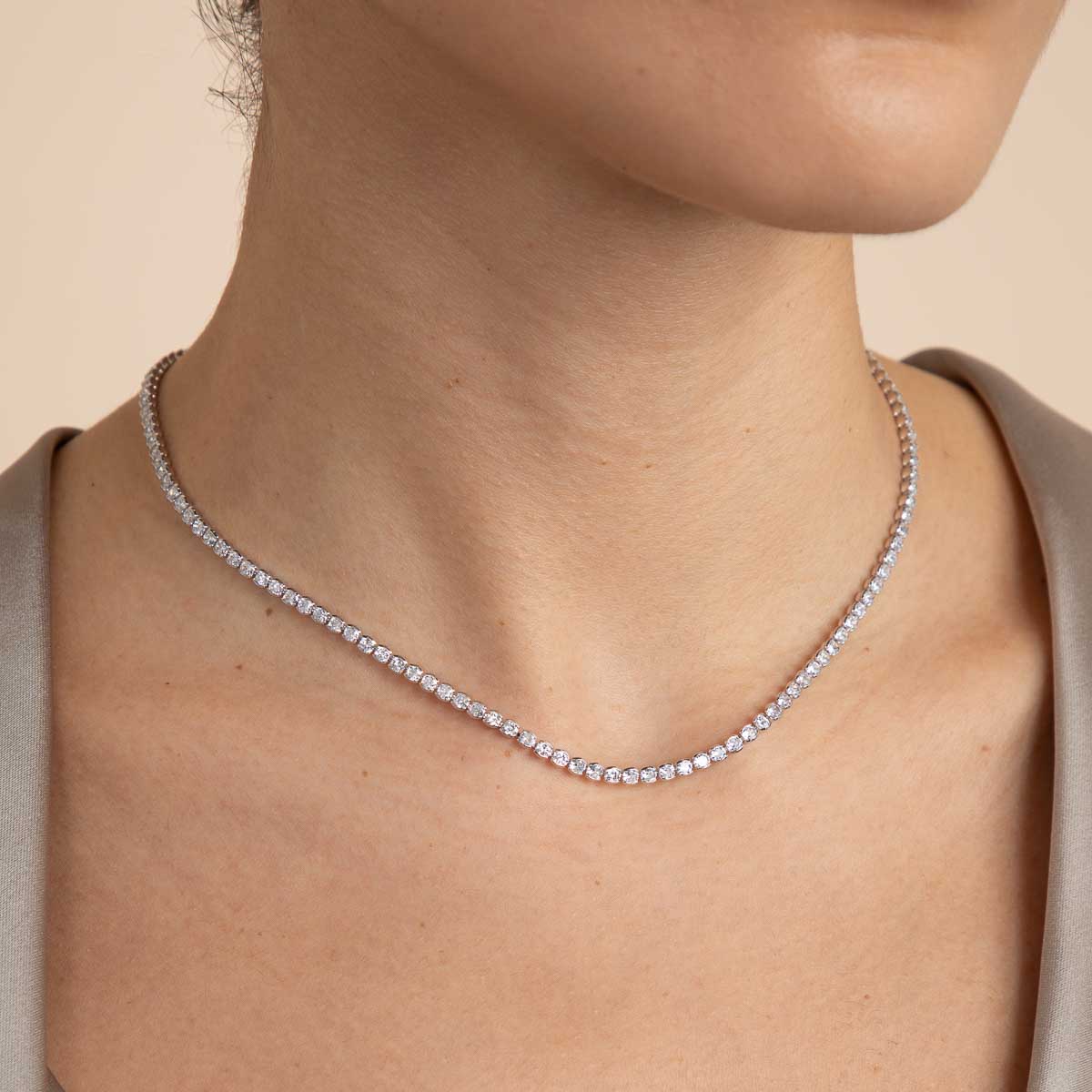 Crystal Collection - Gleam Tennis Chain Necklace in Silver - Chain Necklaces - Astrid &amp; Miyu