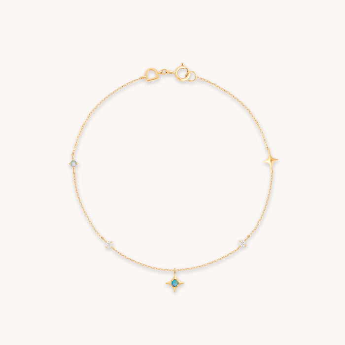14k Gold Opal & Topaz - Cosmic Star Opal Charm Bracelet in Solid Gold - Charm Bracelet - Astrid &amp; Miyu