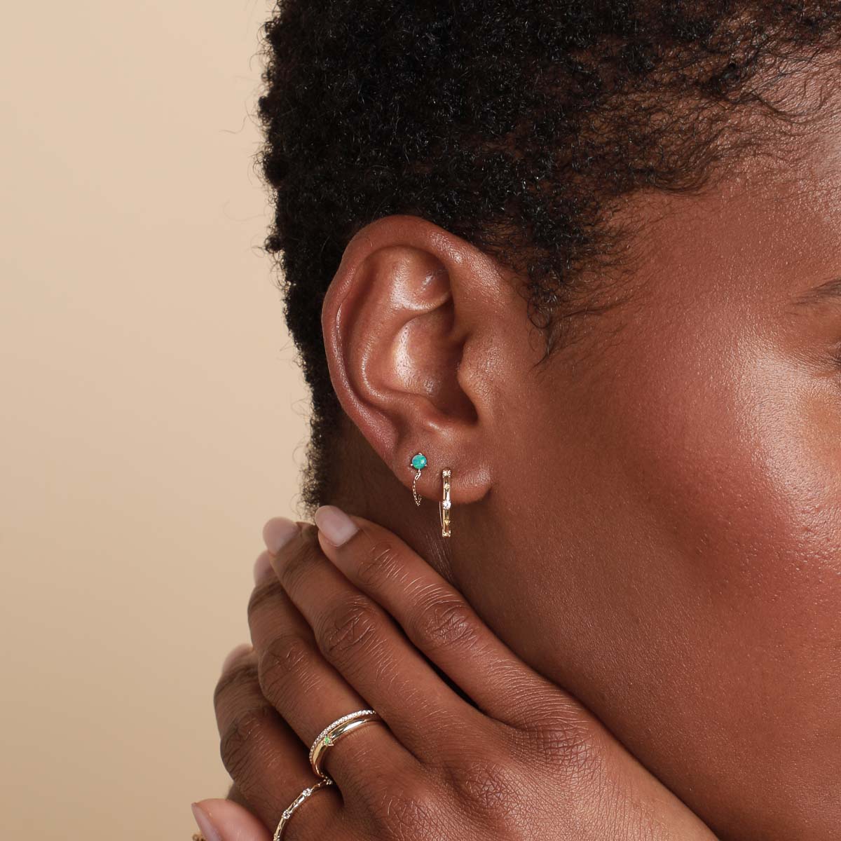 14k Gold Opal & Topaz - Cosmic Star Topaz Hoops in Solid Gold - Hoop Earrings - Astrid &amp; Miyu