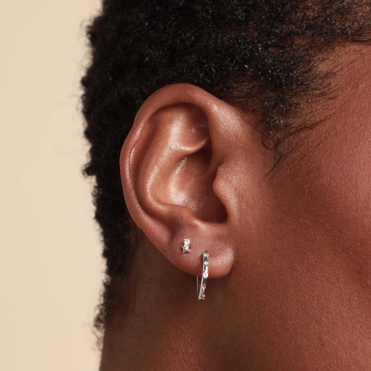 14k Gold Opal & Topaz - Cosmic Star Topaz Hoops in Solid White Gold - Hoop Earrings - Astrid &amp; Miyu