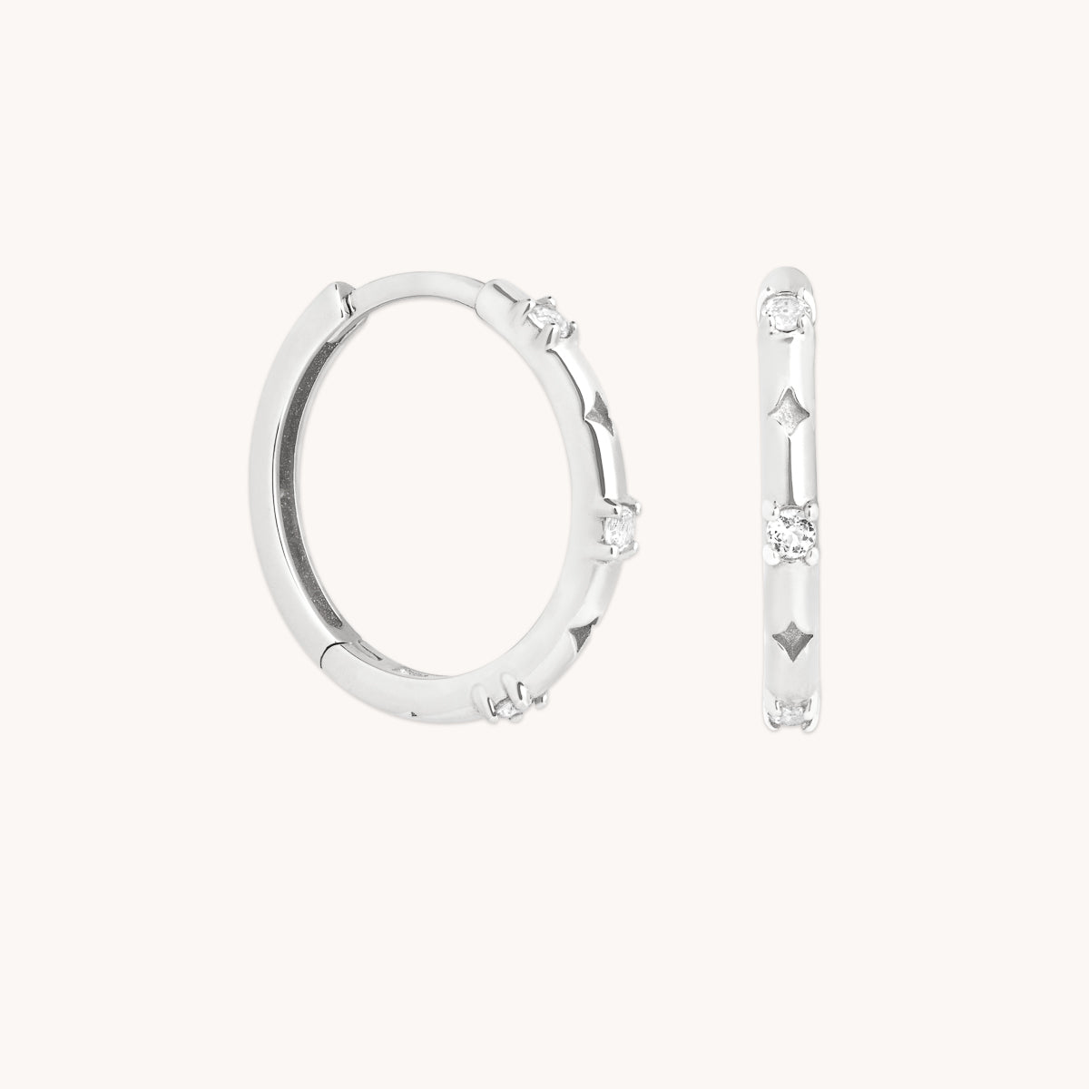 14k Gold Opal & Topaz - Cosmic Star Topaz Hoops in Solid White Gold - Hoop Earrings - Astrid &amp; Miyu