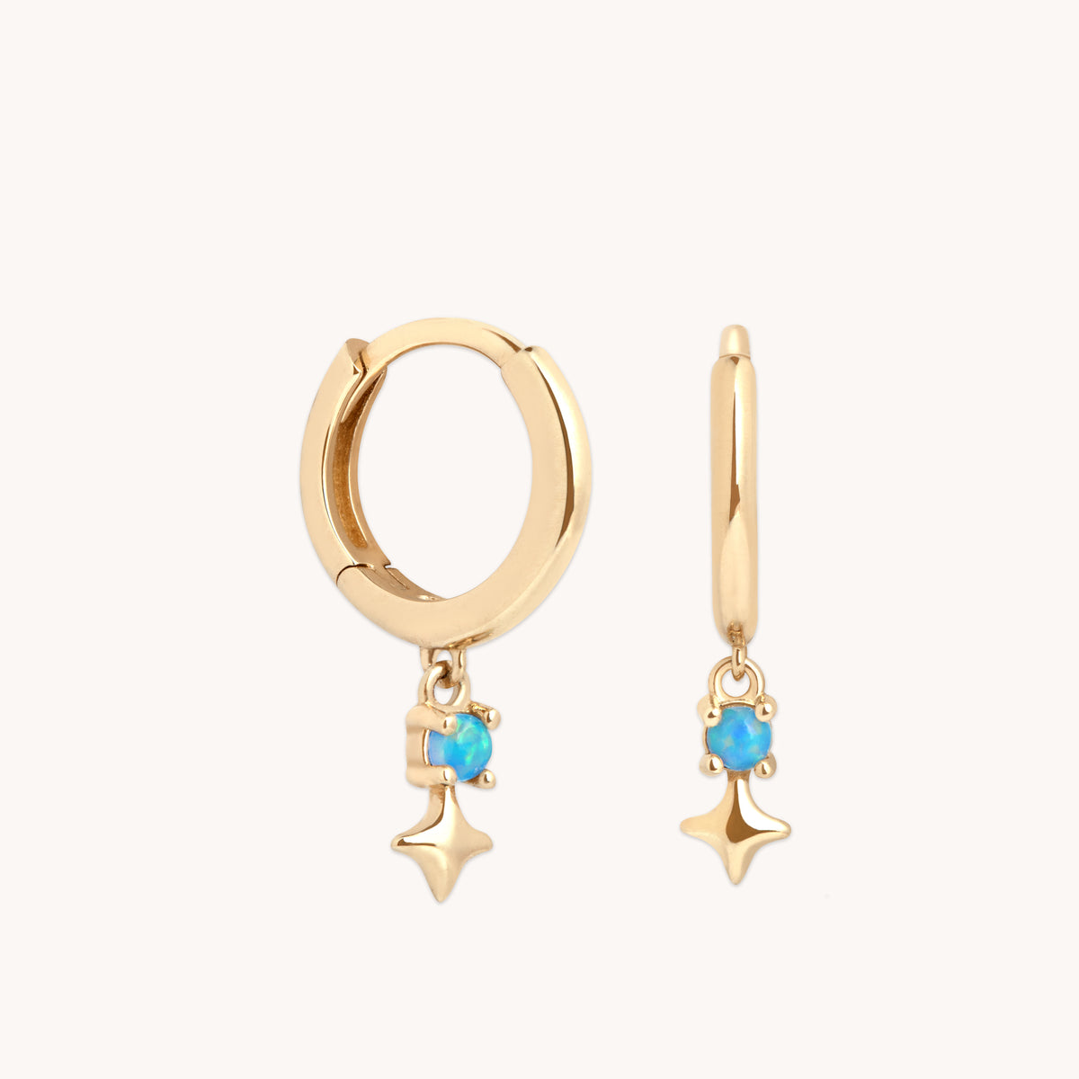 14k Gold Opal & Topaz - Cosmic Star Opal Charm Huggies in Solid Gold - Huggies - Astrid &amp; Miyu