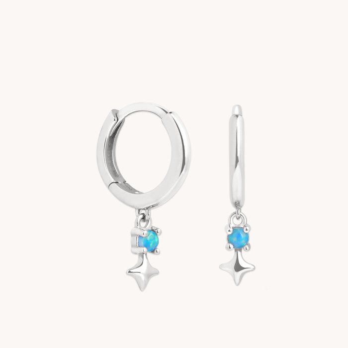 14k Gold Opal & Topaz - Cosmic Star Opal Charm Huggies in Solid White Gold - Huggies - Astrid &amp; Miyu