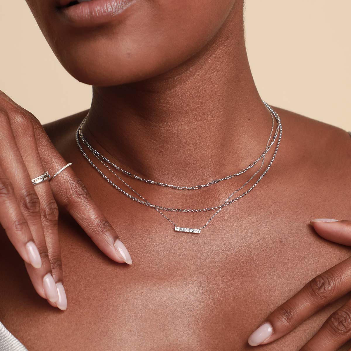 14k Gold Opal & Topaz - Cosmic Star Topaz Bar Necklace in Solid White Gold - Necklace - Astrid &amp; Miyu