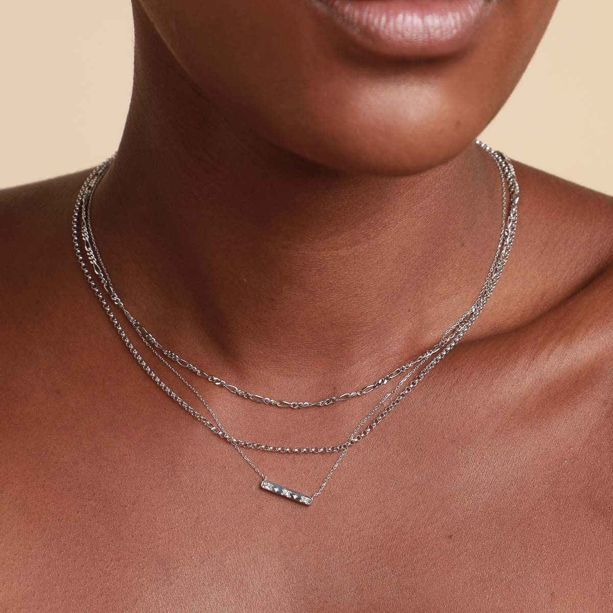 14k Gold Opal & Topaz - Cosmic Star Topaz Bar Necklace in Solid White Gold - Necklace - Astrid &amp; Miyu