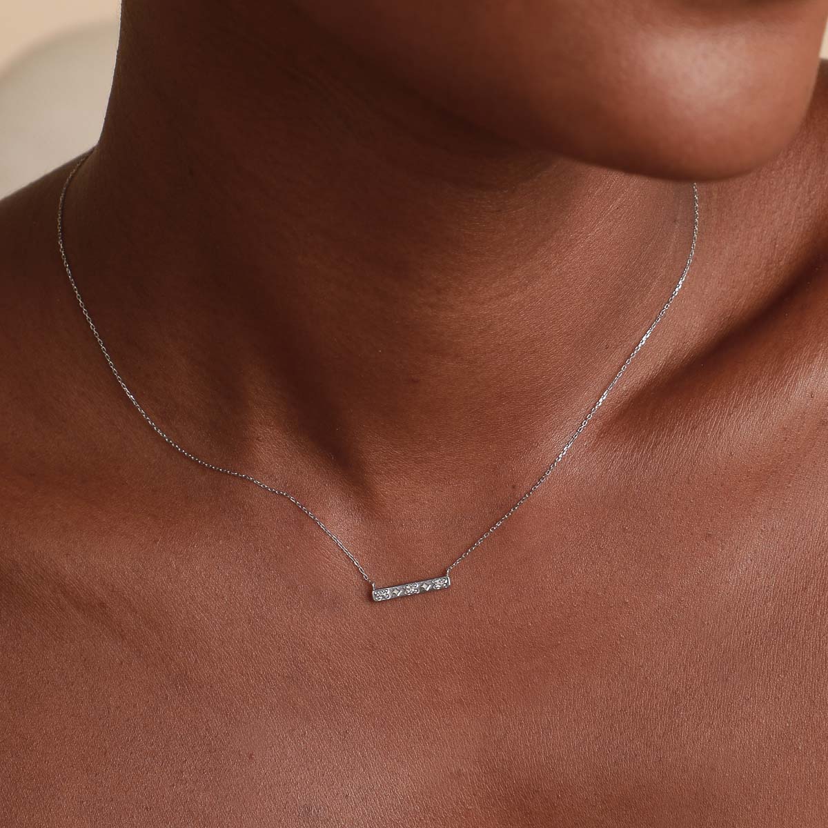 14k Gold Opal & Topaz - Cosmic Star Topaz Bar Necklace in Solid White Gold - Necklace - Astrid &amp; Miyu