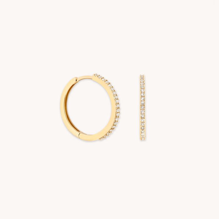 April White Topaz - White Topaz Pavé Hoops in Solid Gold - Hoop Earrings - Astrid &amp; Miyu