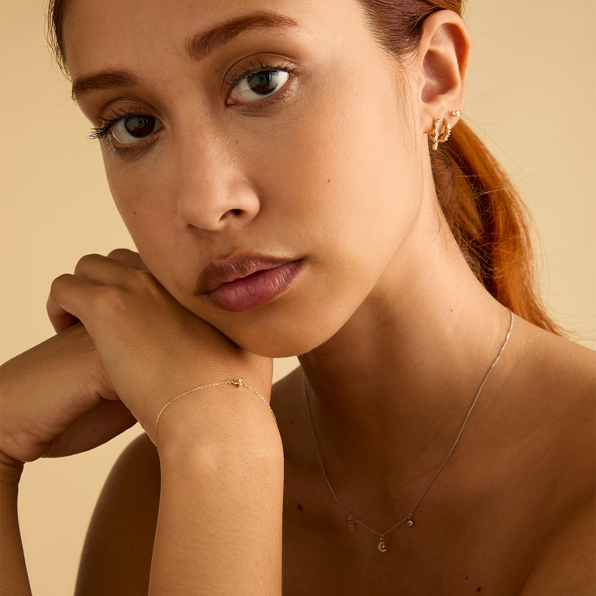 White Topaz Cluster Drop Studs in 9k Gold-Astrid &amp; Miyu