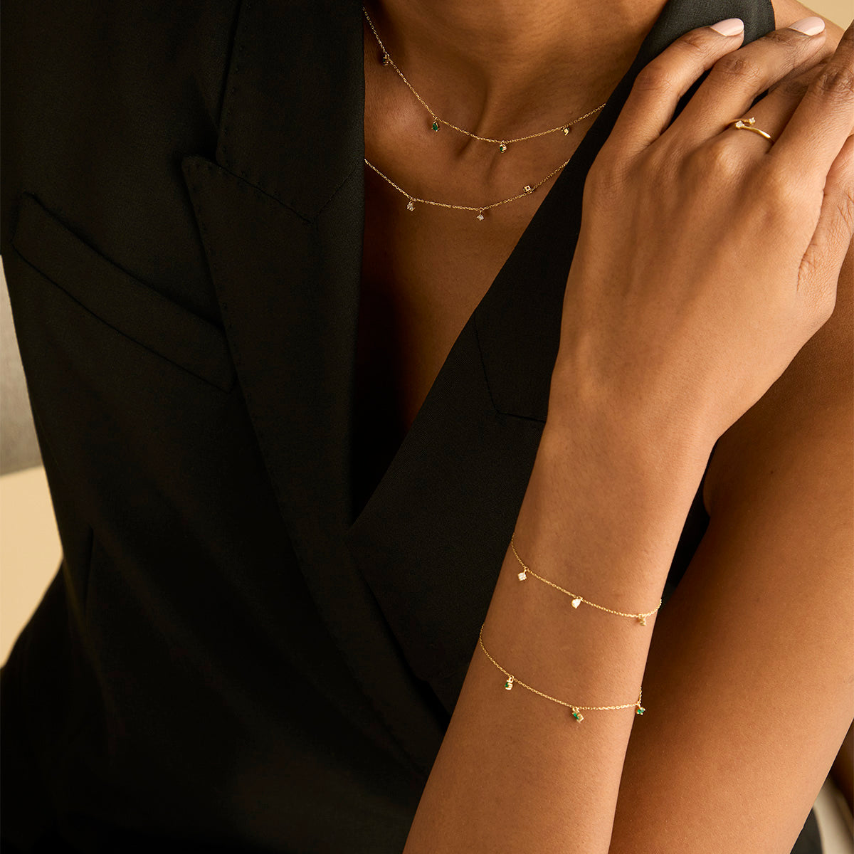 Bracelets - Diamond Charm Bracelet in Solid Gold - Charm Bracelets - Astrid &amp; Miyu