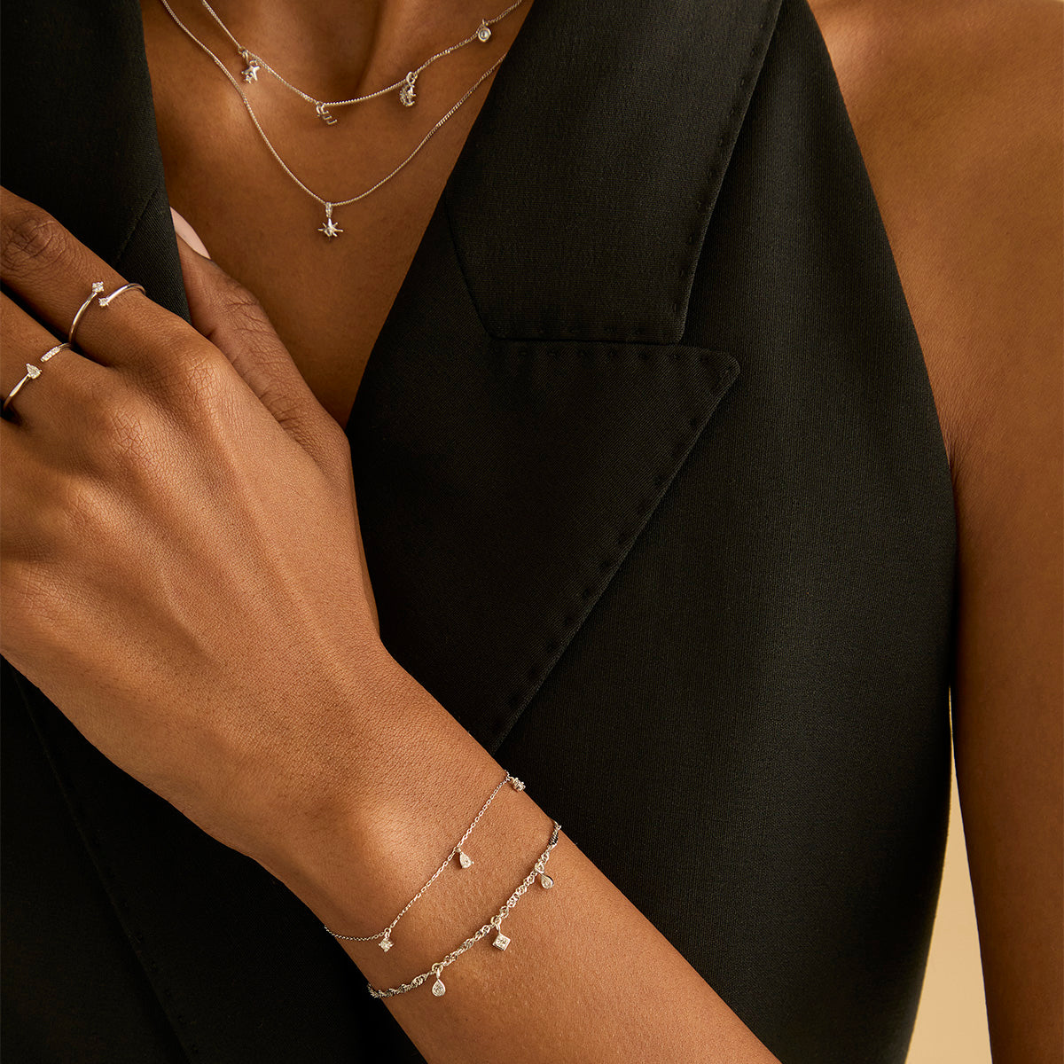 Bracelets - Diamond Charm Bracelet in Solid White Gold - Charm Bracelets - Astrid &amp; Miyu