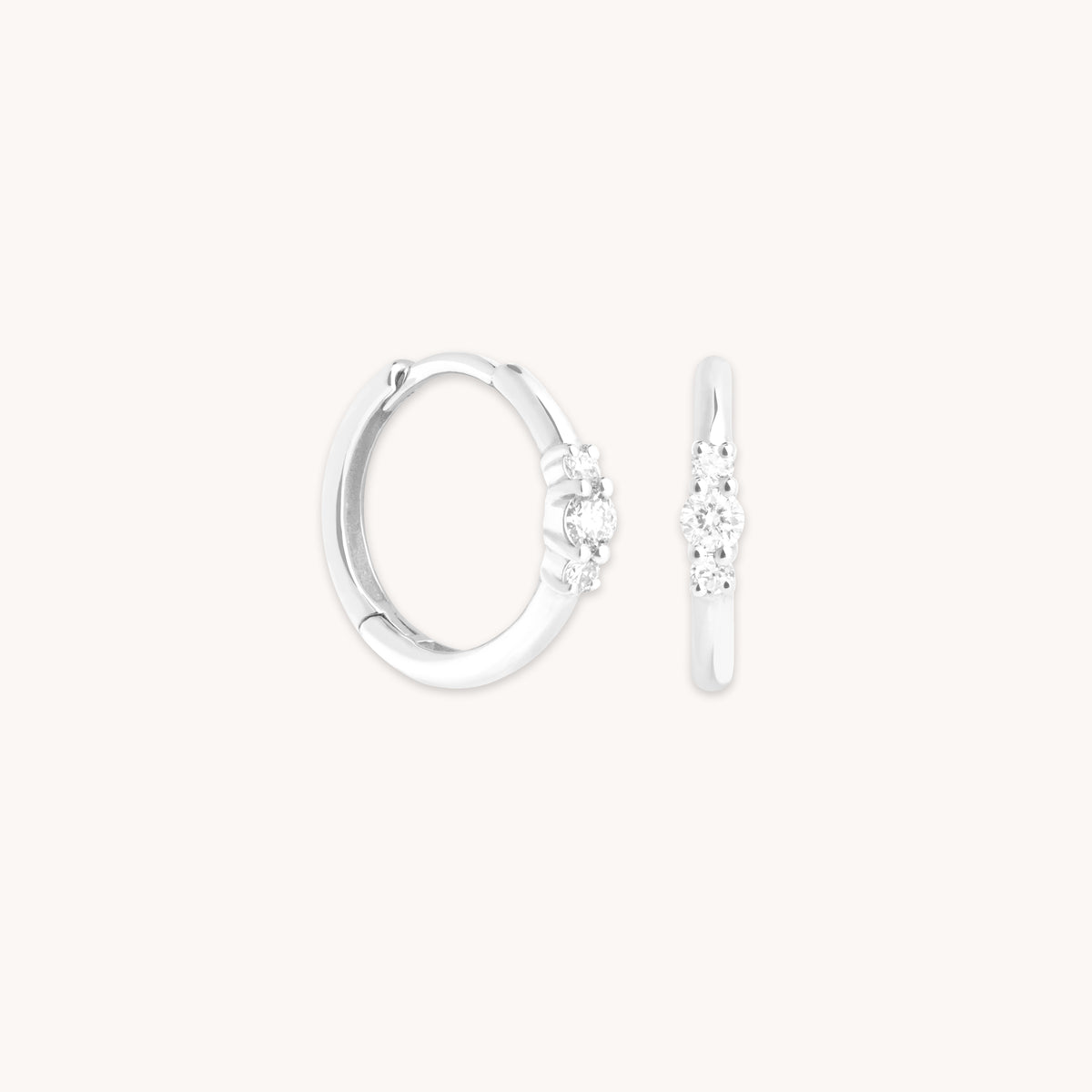Earrings - Diamond Trilogy Hoops in Solid White Gold - Hoop Earrings - Astrid &amp; Miyu