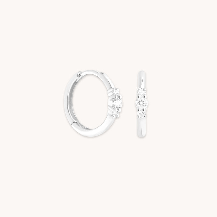 Earrings - Diamond Trilogy Hoops in Solid White Gold - Hoop Earrings - Astrid &amp; Miyu