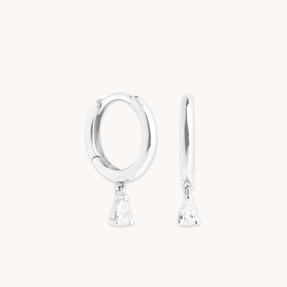 Earrings - Diamond Charm Huggies in Solid White Gold - Huggies - Astrid &amp; Miyu