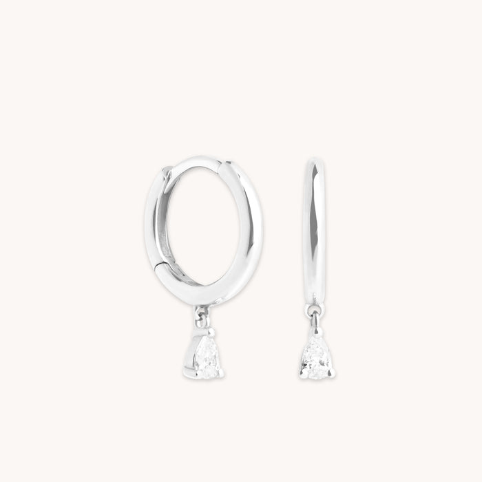 Earrings - Diamond Charm Huggies in Solid White Gold - Huggies - Astrid &amp; Miyu