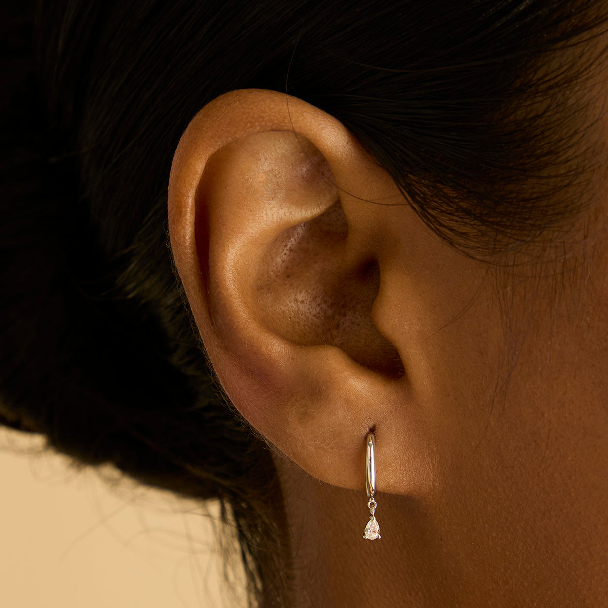 Earrings - Diamond Charm Huggies in Solid White Gold - Huggies - Astrid &amp; Miyu