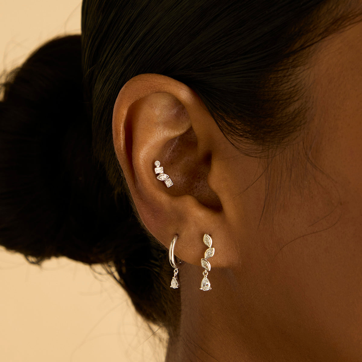 Earrings - Diamond Charm Huggies in Solid White Gold - Huggies - Astrid &amp; Miyu