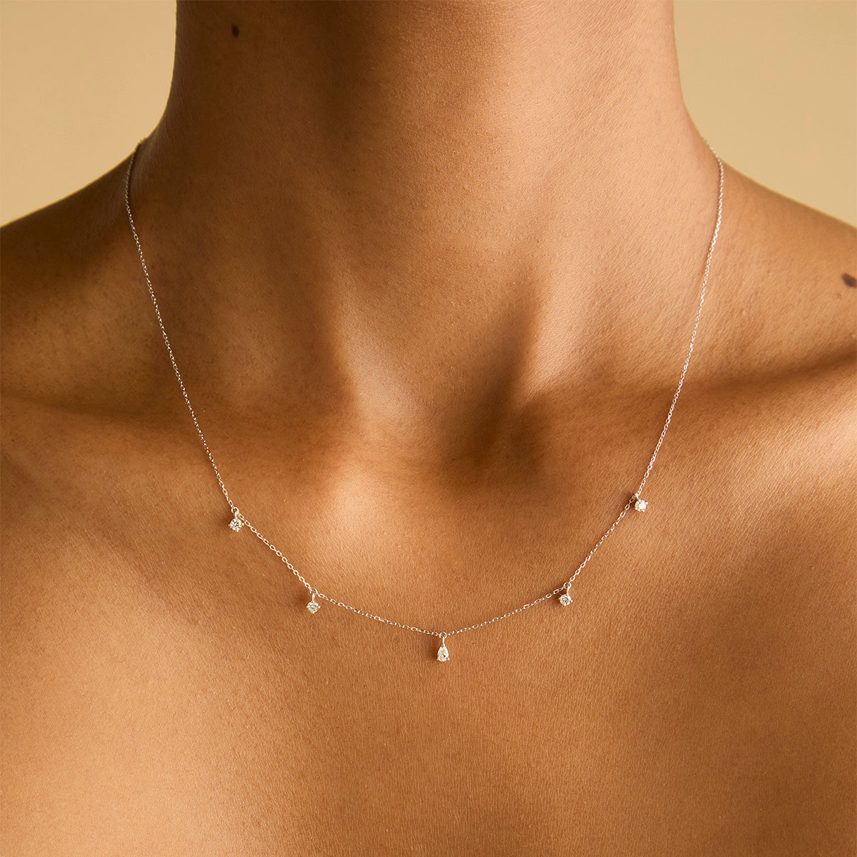 Charm Necklaces - Diamond Charm Necklace in Solid White Gold - Charm Necklaces - Astrid &amp; Miyu