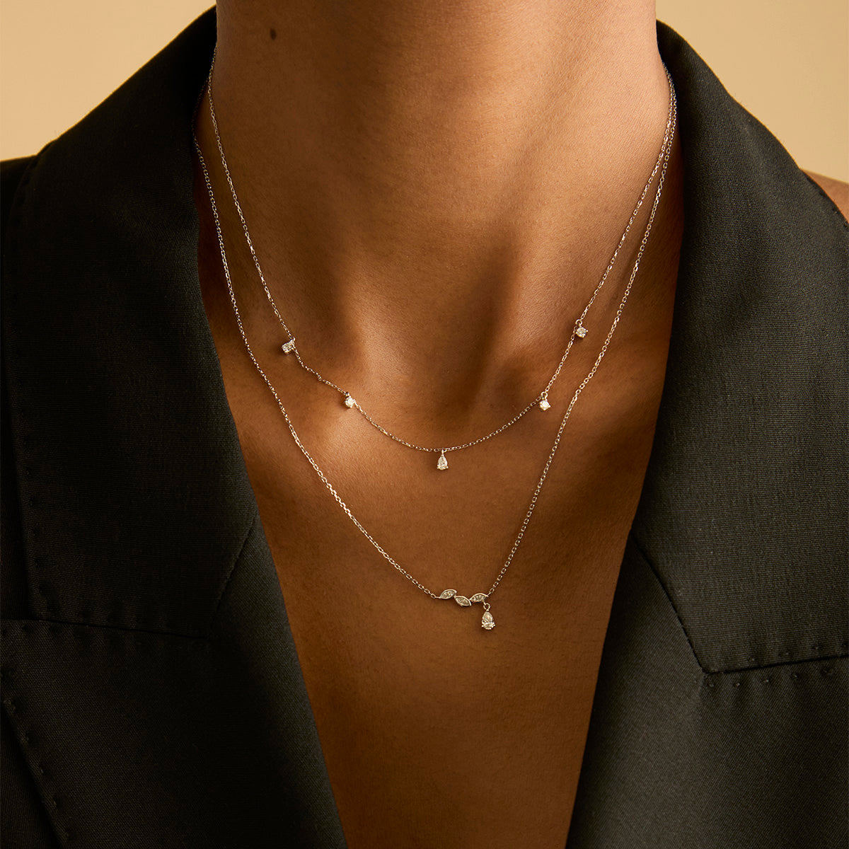 Charm Necklaces - Diamond Charm Necklace in Solid White Gold - Charm Necklaces - Astrid &amp; Miyu