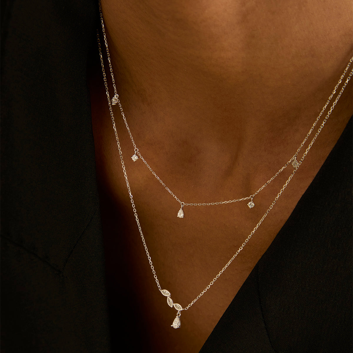 Charm Necklaces - Diamond Charm Necklace in Solid White Gold - Charm Necklaces - Astrid &amp; Miyu