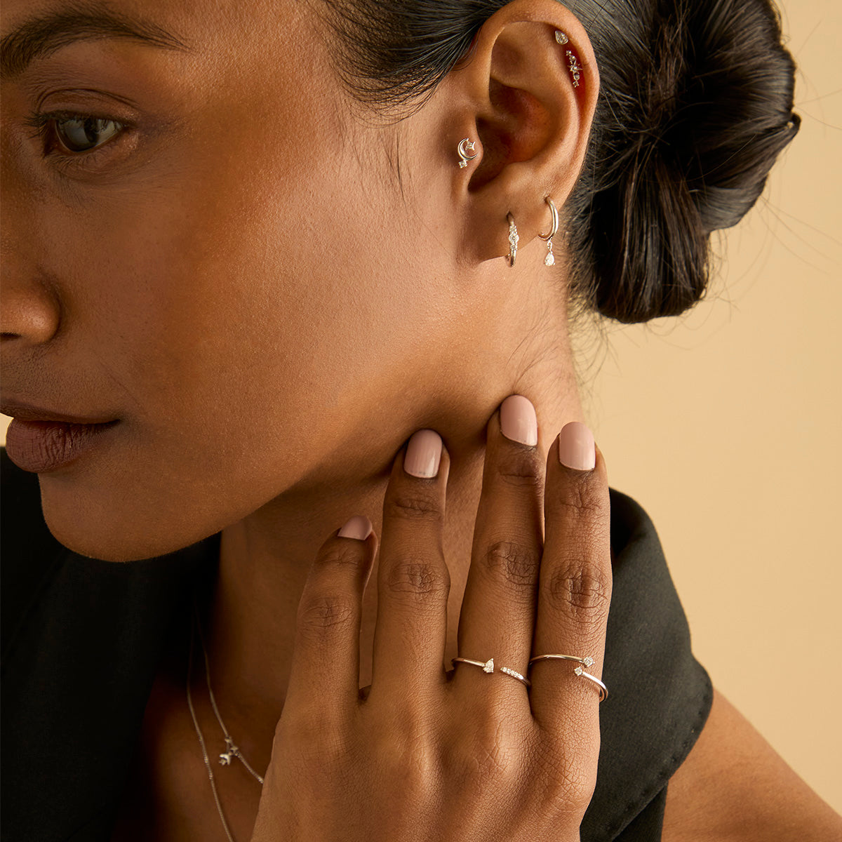 Lab-Grown Diamonds - Diamond Pear Open Ring in Solid White Gold - Open Rings - Astrid &amp; Miyu