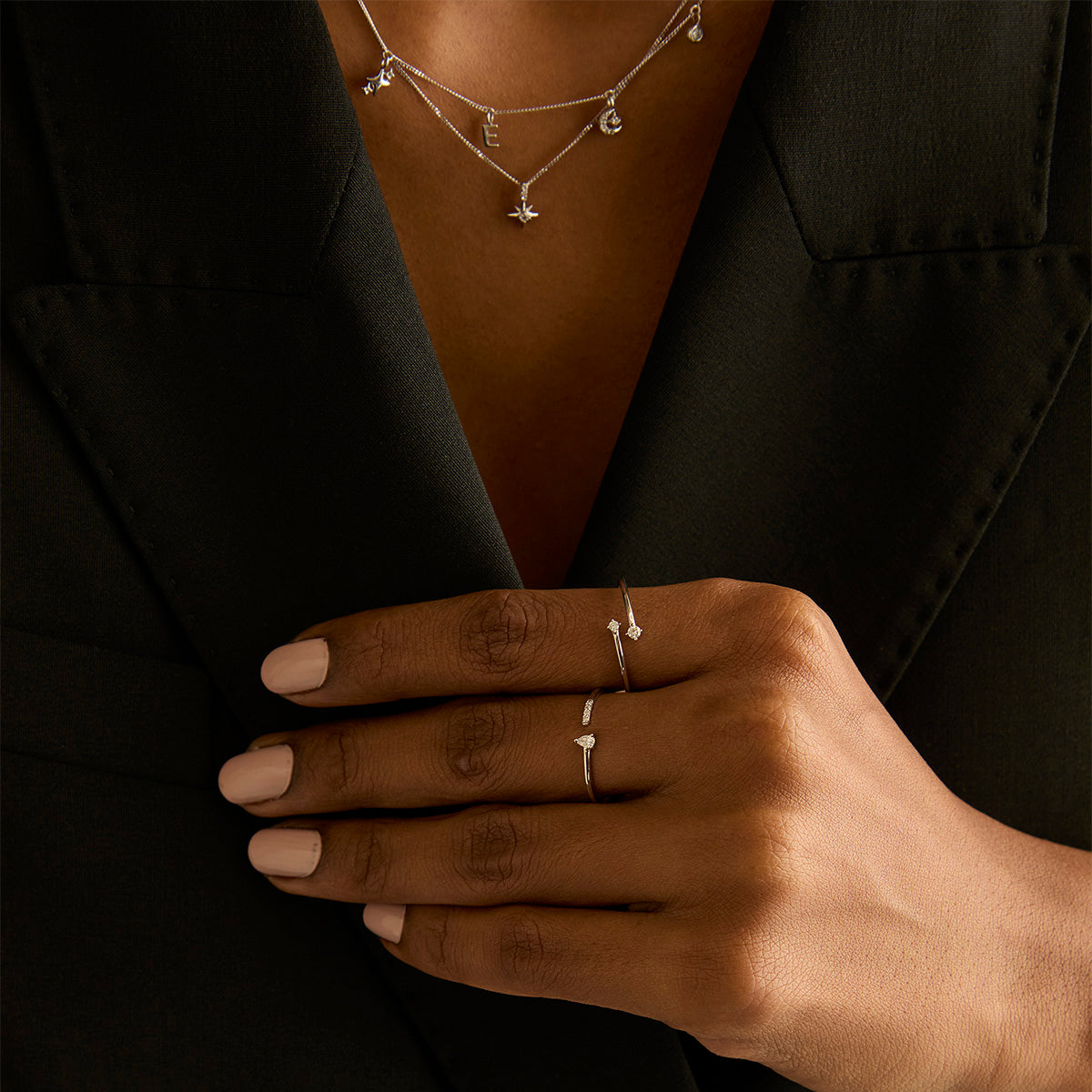 Lab-Grown Diamonds - Diamond Duo Open Ring in Solid White Gold - Open Rings - Astrid &amp; Miyu