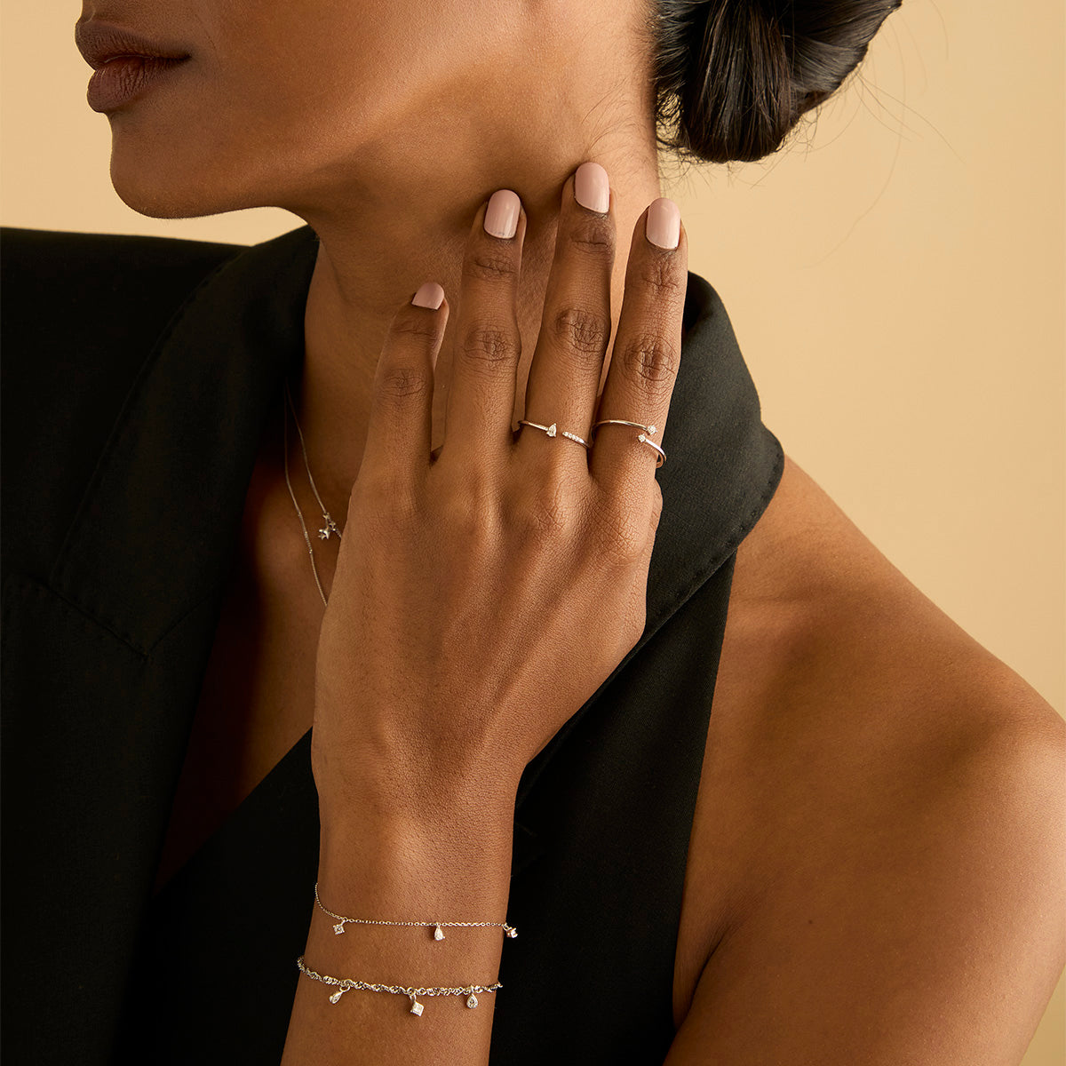 Lab-Grown Diamonds - Diamond Duo Open Ring in Solid White Gold - Open Rings - Astrid &amp; Miyu