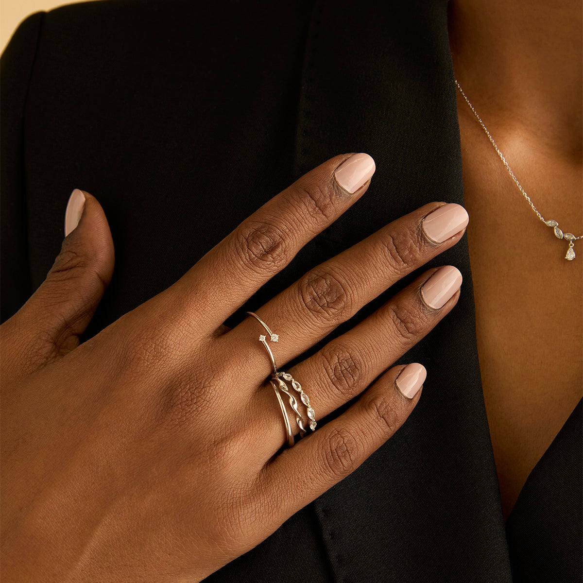 Lab-Grown Diamonds - Diamond Duo Open Ring in Solid White Gold - Open Rings - Astrid &amp; Miyu