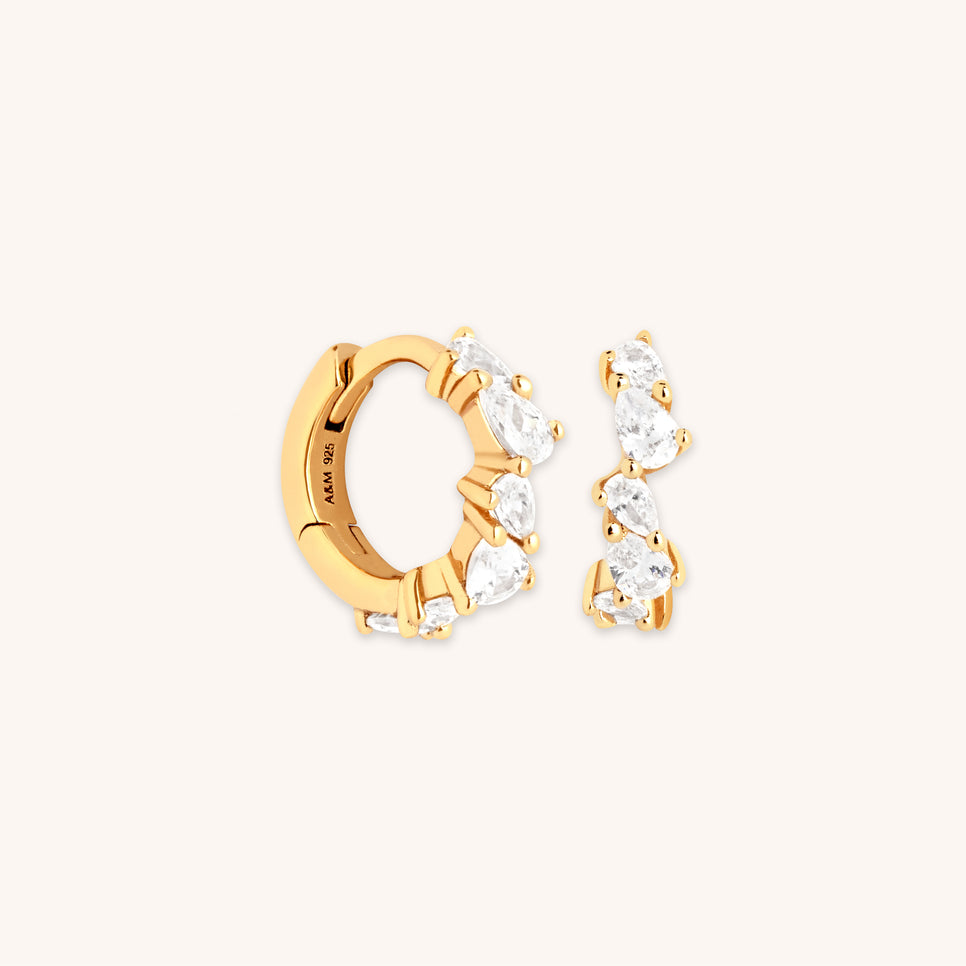 18k Gold Plated Jewellery - Crystal Pear Huggies in Gold - Huggies - Astrid &amp; Miyu