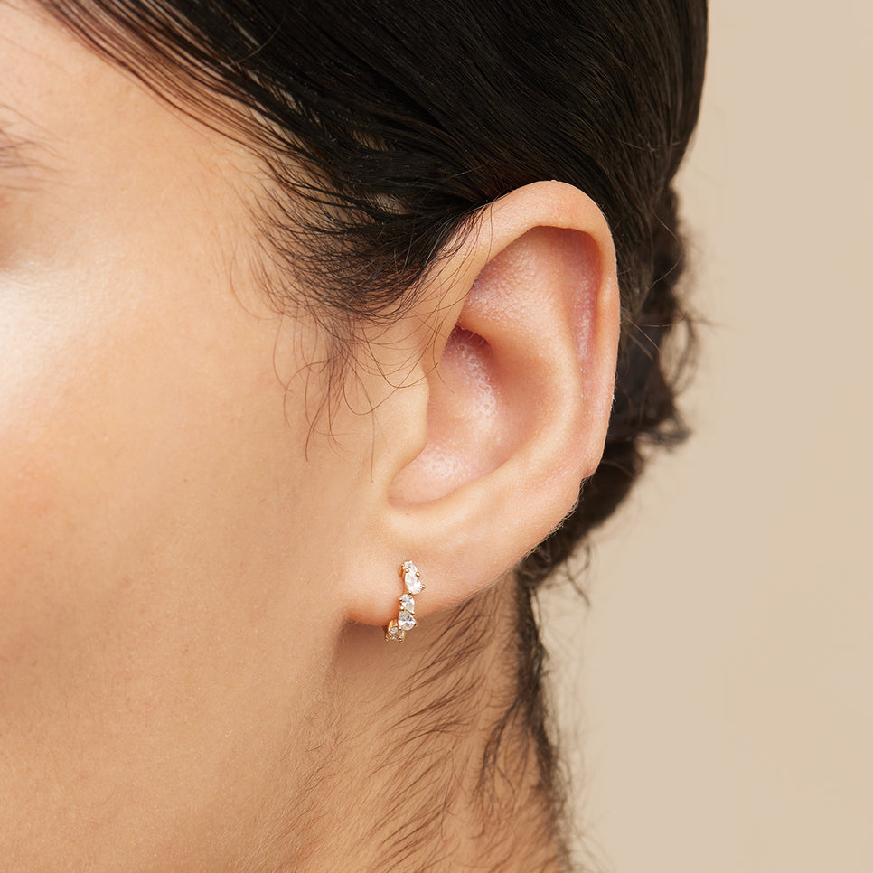 18k Gold Plated Jewellery - Crystal Pear Huggies in Gold - Huggies - Astrid &amp; Miyu