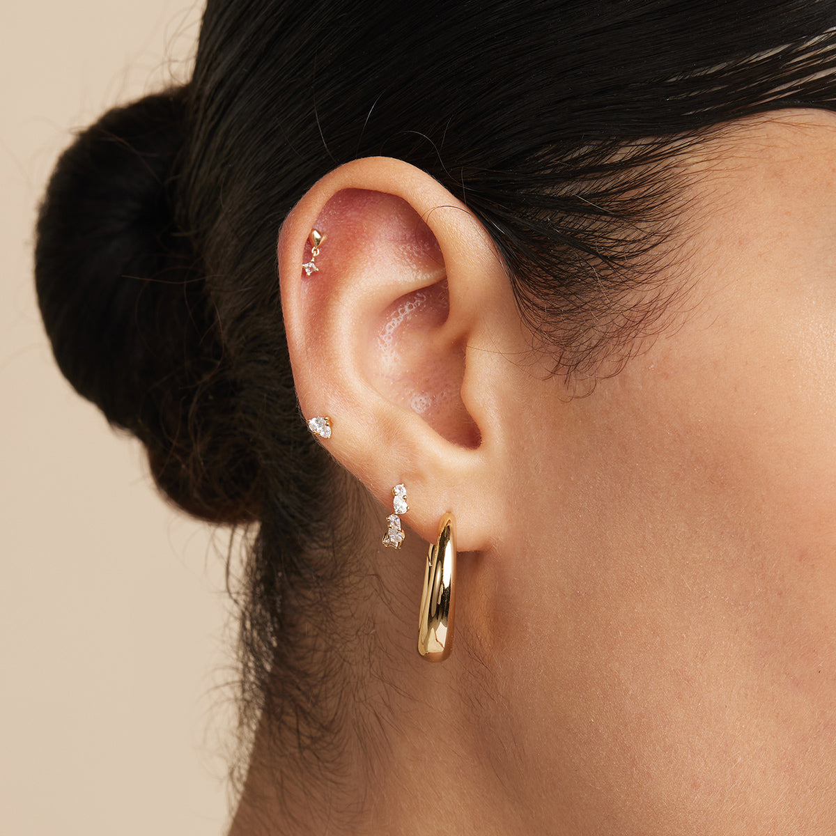 18k Gold Plated Jewellery - Crystal Pear Huggies in Gold - Huggies - Astrid &amp; Miyu