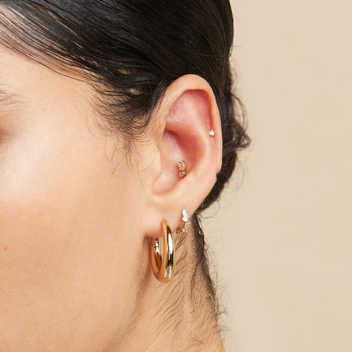 18k Gold Plated Jewellery - Crystal Pear Huggies in Gold - Huggies - Astrid &amp; Miyu