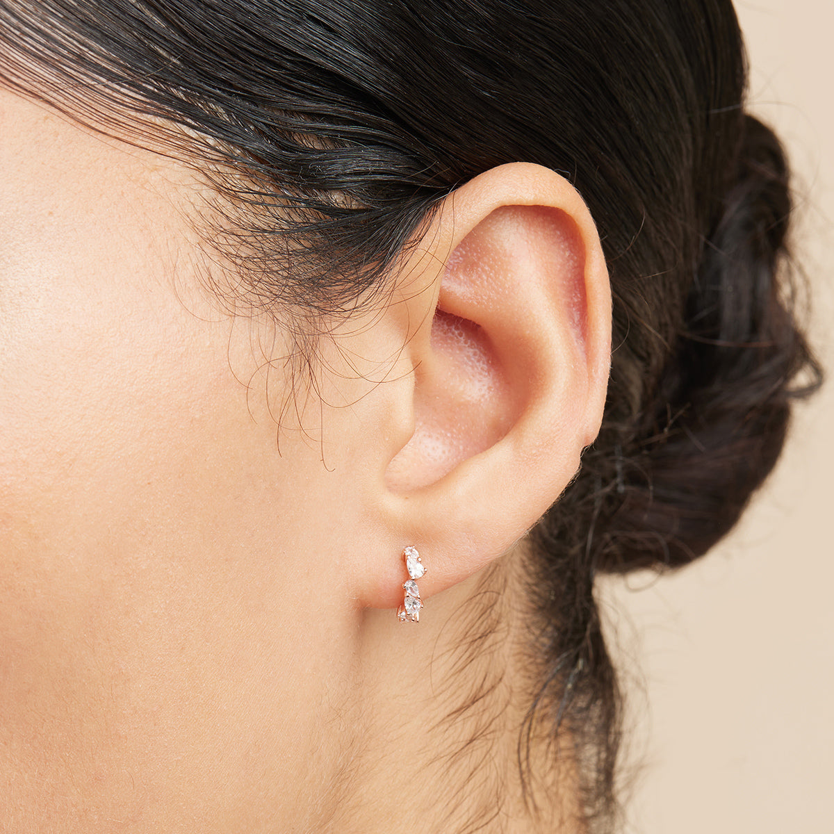 18k Rose Gold Plated Jewellery - Crystal Pear Huggies in Rose Gold - Huggies - Astrid &amp; Miyu